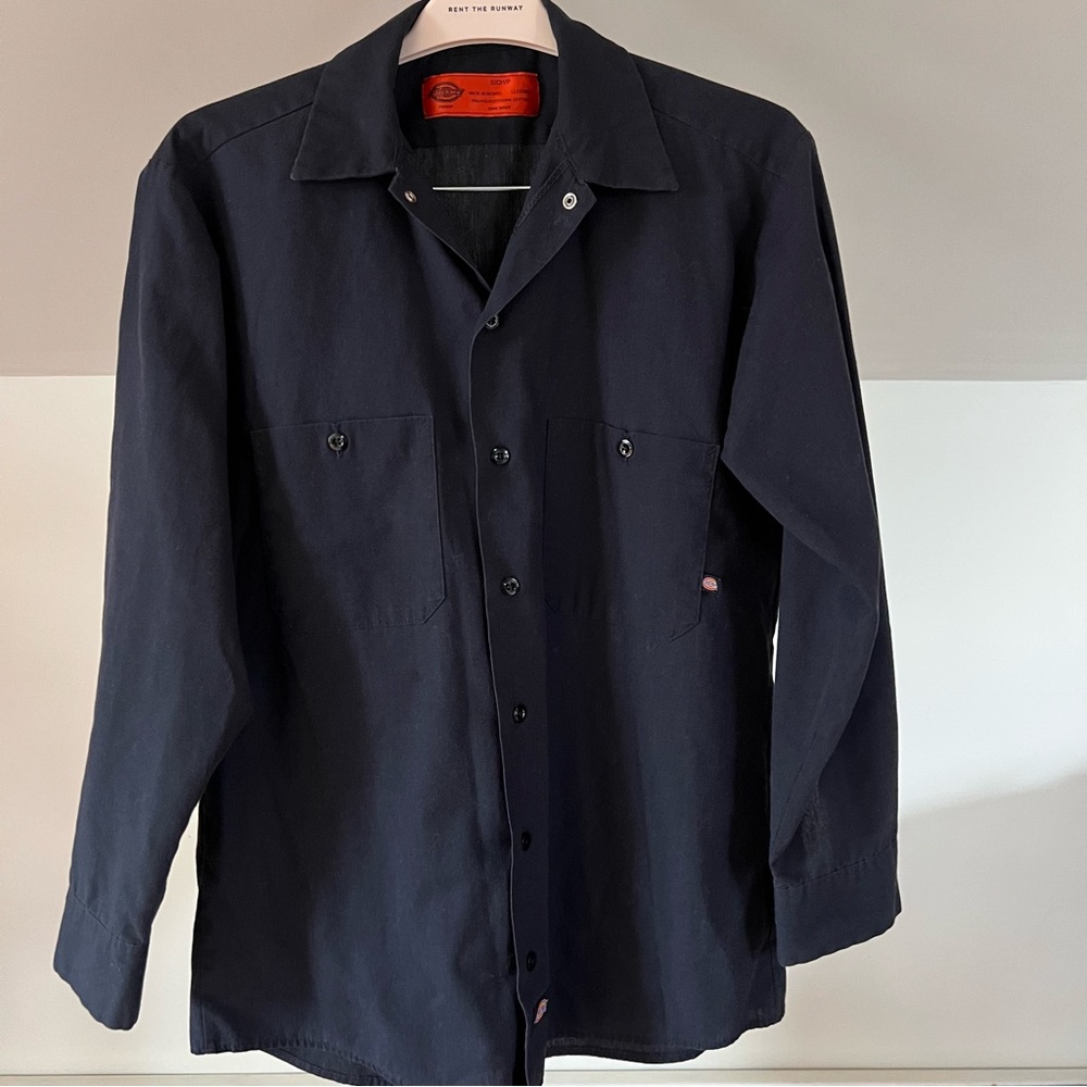 Men’s Dickie’s Long Sleeve Navy Blue Button-Down Work Shirt Small - Picture 2 of 9